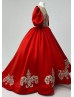 Red Satin Gold Lace Adorable Flower Girl Dress